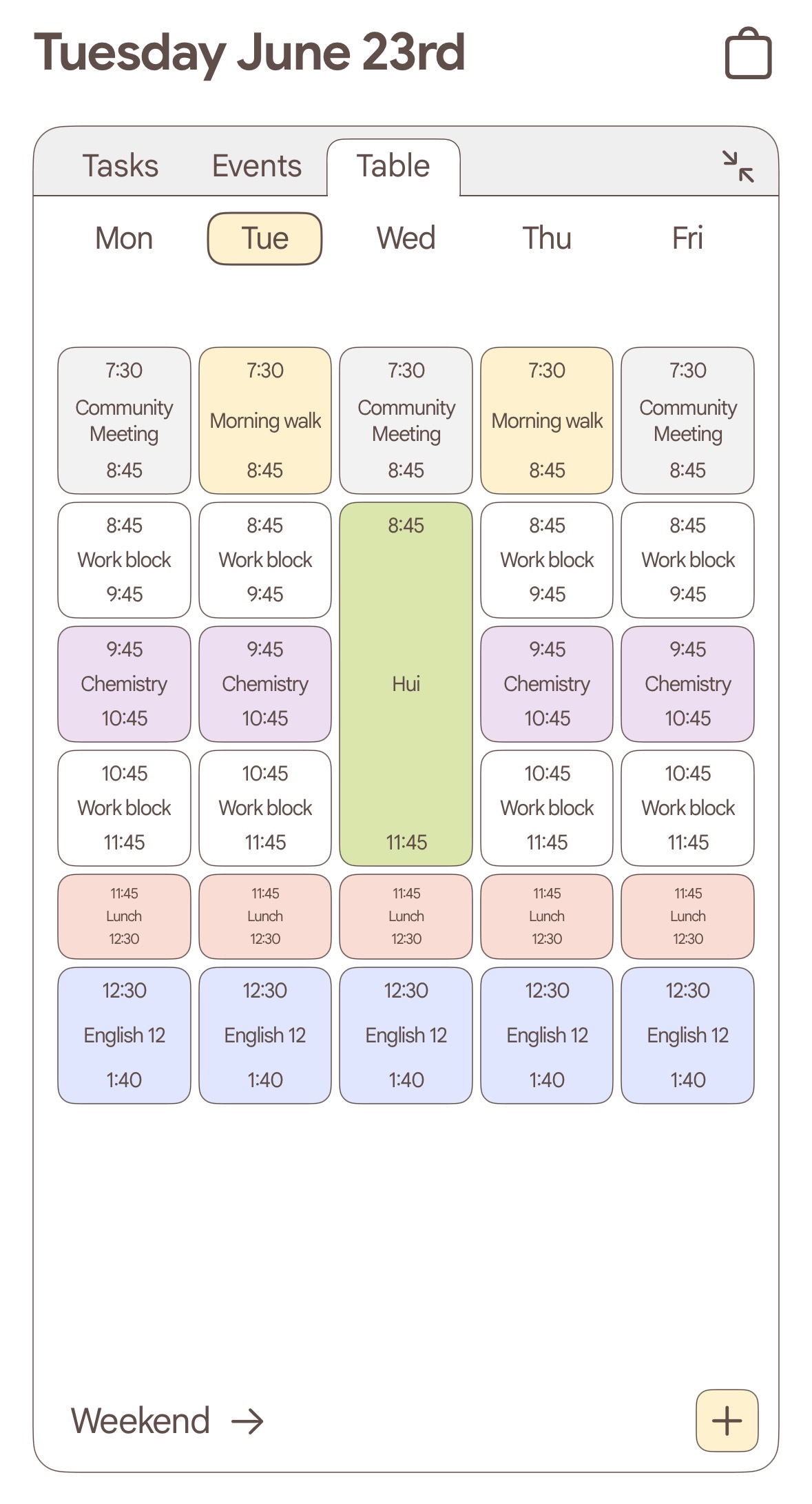 Time table view